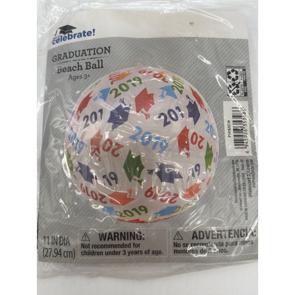 Graduation 2019 Beach Ball 11-Inch Dia Multicolor Hats Design Celebratory Toy Fo